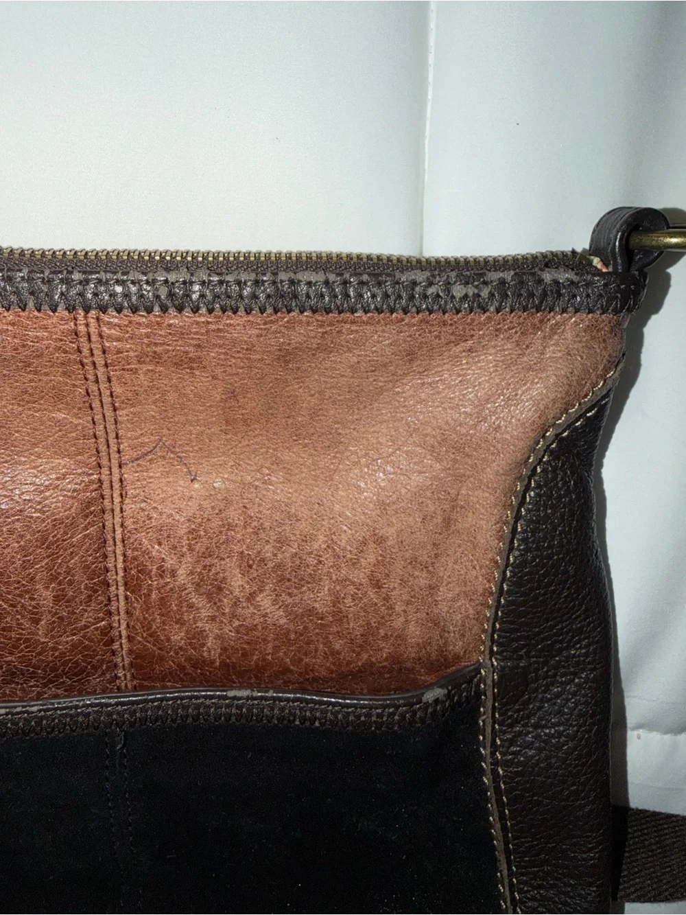 The Sak Colorblock Leather Suede Hobo Crossbody Bag Brown Black Boho Bag